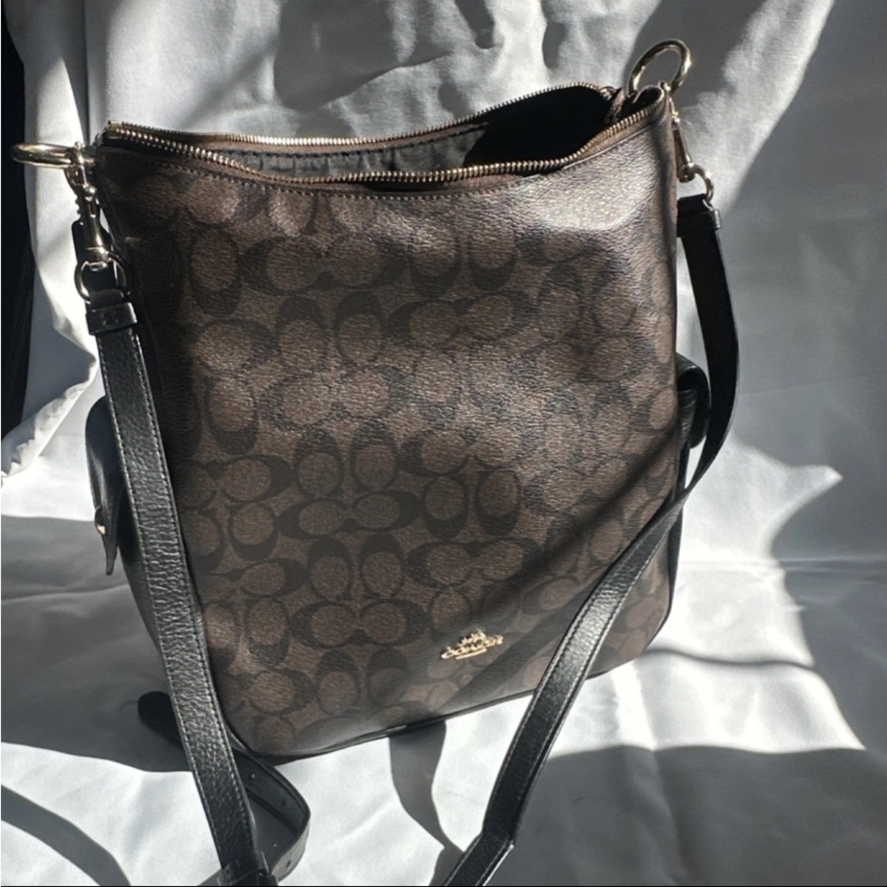 Coach Signature Dark Brown and Black Crossbody Bag